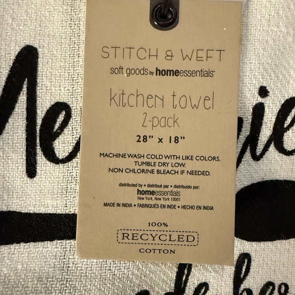 Stitch & Weft 2 Pack Kitchen Towels Dish Hand black white stripe Recycled Cotton
